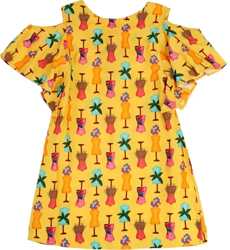 VESTIDO OMBRO VAZADO ESTAMPA MANEQUIM PRECOCE - IVT2713