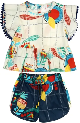 CONJUNTO BLUSA E SHORT FLORES FUNDO PRECOCE - MCJ2625