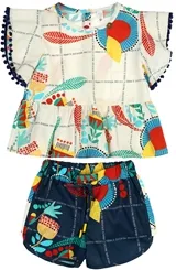 CONJUNTO BLUSA E SHORT FLORES FUNDO PRECOCE - MCJ2625