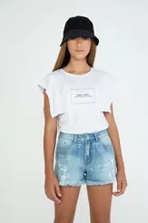 SHORT BOYFRIEND COM DETALHE PAETÊ TRANSPARENTE - DIMY SHO82574