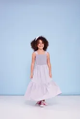 VESTIDO LONGO XADREZ E LISTRAS - PRECOCE IVT2878