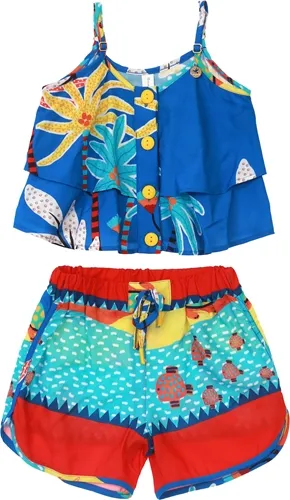 CONJUNTO CROPPED E SHORT ESTAMPA ILHA DA FANTASIA - PRECOCE ICJ2504