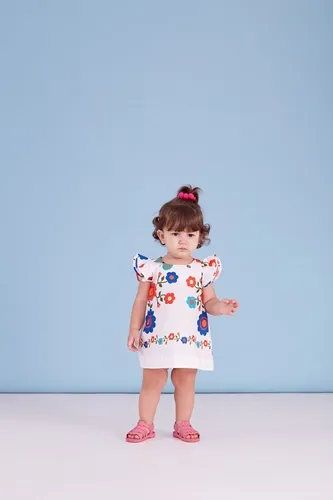 VESTIDO C/ MANGA FLORES BORDADAS - PRECOCE BVT2809