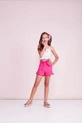 CONJUNTO BLUSA ESTAMPA LIBÉLULA E SHORT ROSA - PRECOCE LCJ2921