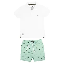 CONJUNTO POLO ESTAMPA PALMEIRA BLUSA BRANCA C/ SHORT VERDE - BANANA DANGER 46232