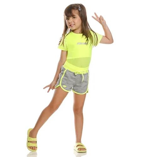 CONJUNTO BLUSA TELA C/SHORT MOLETINHO AMARELO FLUOR - POAH NOAH 46606