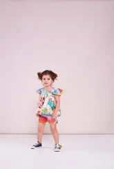 CONJUNTO BLUSA C/SHORT ESTAMPA FESTA NA PRAIA - PRECOCE MCJ2455