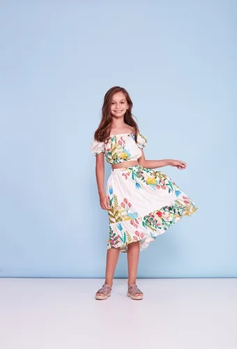 CONJUNTO BLUSA C/SAIA ESTAMPA FLOR DE CAMPO - PRECOCE LCJ2915