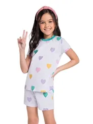 PIJAMA CURTO BLUSA C/ SHORT CORAÇÕES COLORIDOS - VEGGI 11010532