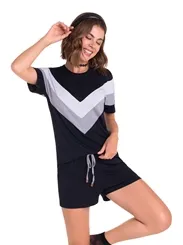 PIJAMA CURTO BLUSA C/ SHORT DETALHE V - VEGGI 10010921