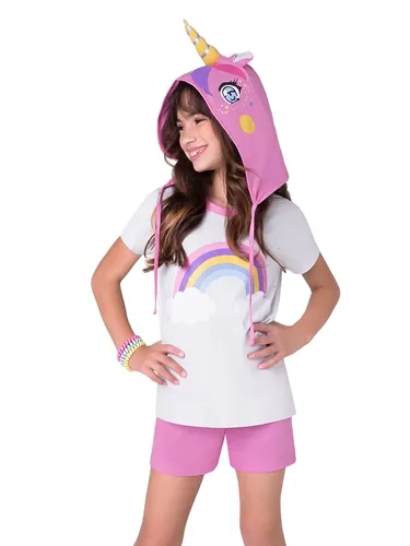 PIJAMA CURTO C/ TOUCA ESTAMPA UNICÓRNIO - VEGGI 11010550