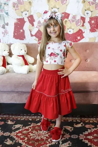 CONJUNTO CROPPED FLORAL E SAIA SHORT CRISTAIS - PITUCHINHUS 23375