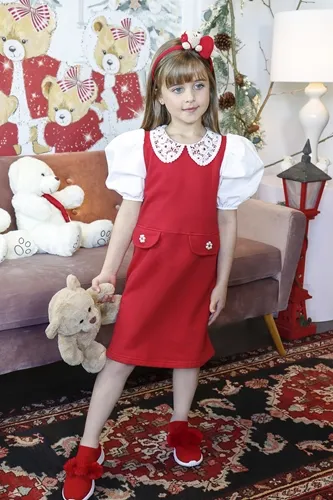 VESTIDO GOLA BORDADA MANGAS TRICOLINE - PITUCHINHUS 23380