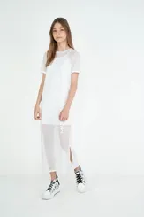 VESTIDO T-DRESS MIDI DE TULE BRILHO FENDA LATERAL - DIMY VES82766