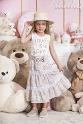 SAIA MIDI ALGODÃO FLORAL OCRE - PITUCHINHUS 23219