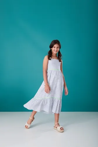VESTIDO BABADO LISTRADO HAME - PRECOCE LVT3136