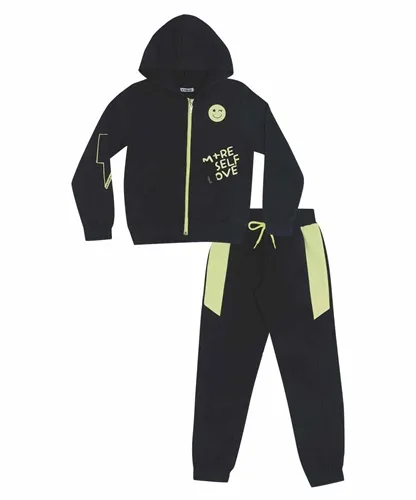 CONJUNTO JAQUETA C/CAPUZ EMOTICONS E CALÇA JOGGER EM MOLETOM C/ DETALHE AMARELO NINA GO! 2221093