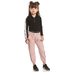 CONJUNTO POLO MANGA LONGA PRETA COM ZIPER E CALÇA ROSÉ MICROFIBRA POAH NOAH  47640