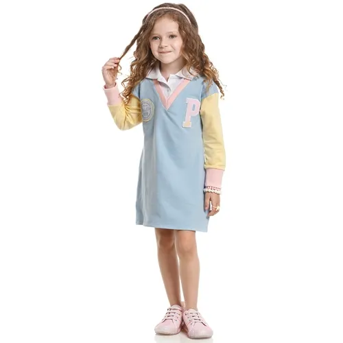 VESTIDO TRICOT MOLETINHO GOLA POLO MANGA LONGA AZUL/ AMARELO POAH NOAH 47537