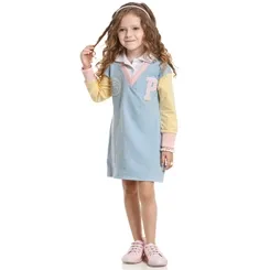 VESTIDO TRICOT MOLETINHO GOLA POLO MANGA LONGA AZUL/ AMARELO POAH NOAH 47537