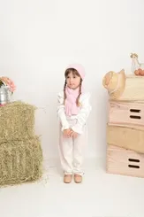 CALÇA MARINA COM DETALHES NA COR CRU / ROSÉ / ROSA MINI LADY 02510