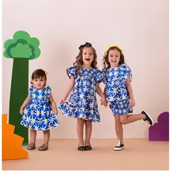 VESTIDO MANGUINHA TRANSPASSADA BARRADO ABELHINHAS E MARGARIDAS PRECOCE MVT3280