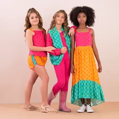VESTIDO LONGO MONOGRAMA ROSA/LARANJA/VERDE PRECOCE  LVT3344