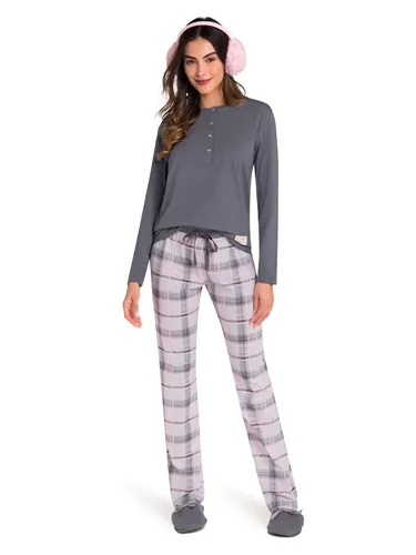 PIJAMA BLUSA MANGA COMPRIDA COM CALÇA XADREZ VEGGI 20130044