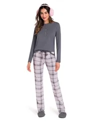PIJAMA BLUSA MANGA COMPRIDA COM CALÇA XADREZ VEGGI 20130044