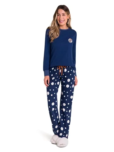 PIJAMA BLUSA ALGODÃO MANGA LONGA COM CALÇA ESTAMPA POA VEGGI 20130007