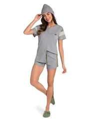 PIJAMA BLUSA COM SHORT DETALHE LATERAL NA COR VERDE VEGGI 20120042