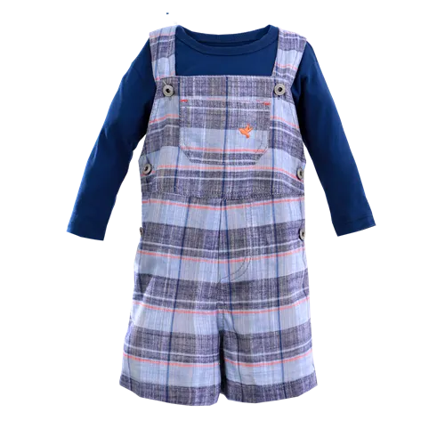CONJUNTO BLUSA MANGA LONGA MARINHO COM JARDINEIRA XADREZ PRECOCE BCO3357
