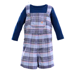 CONJUNTO BLUSA MANGA LONGA MARINHO COM JARDINEIRA XADREZ PRECOCE BCO3357
