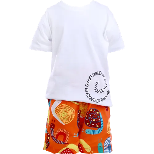 CONJUNTO BLUSA BRANCA COM BERMUDA ESTAMPA CARACOL PRECOCE MCO3360