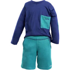 CONJUNTO BLUSA COM MANGAS COM COTOVELEIRAS MARINHO COM SHORT MOLETINHO VERDE PRECOCE MCO3365