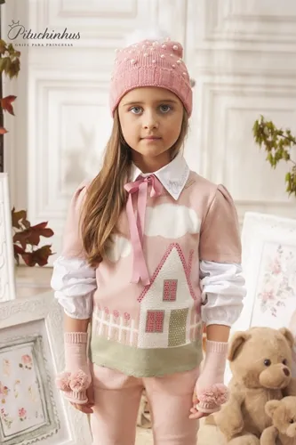 CAMISA TRICOLINE DETALHE LAÇO ROSÉ PITUCHINHUS 24058