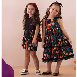 VESTIDO COM FRUFRU ESTAMPA BOSQUE ENCANTADO PRECOCE MVT3291