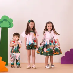 CONJUNTO MANGA GODE ESTAMPA BARRADO CASINHA NA ÁRVORE PRECOCE MCJ3234