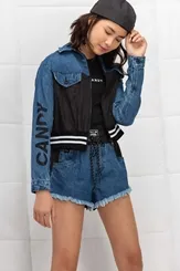 JAQUETA COM RECORTES  JEANS E NYLON DIMY JAQ82838