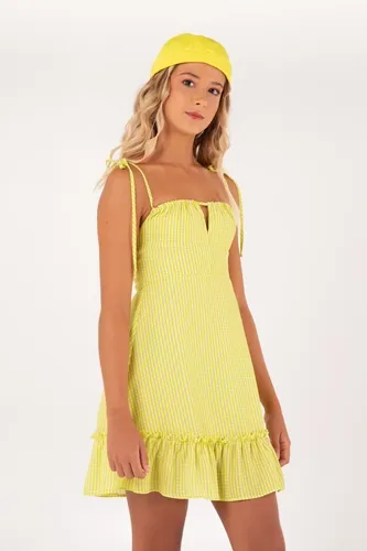 VESTIDO SOLTO COM BABADO XADREZ DIMY VES83180