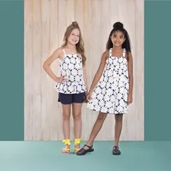 CONJUNTO BATA ALÇA RENDADA ESTAMPA MARGARIDAS COM SHORT MARINHO PRECOCE LCJ3523