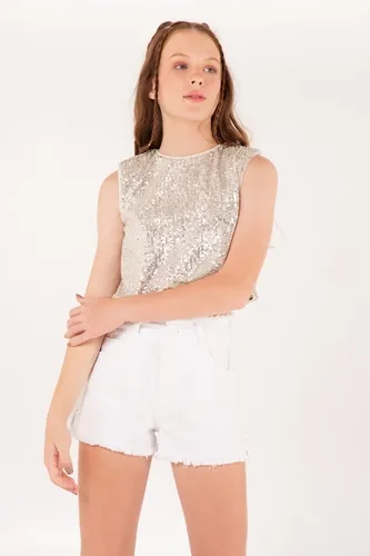 BLUSA MUSCLE DE PAETÊ COM OMBREIRAS DIMY BLU83252