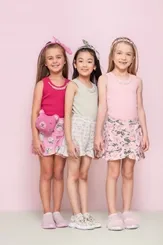 SAIA SHORT LIGHT ESTAMPADO URSOS E FLORES BABADO PITUCHINHUS 24672