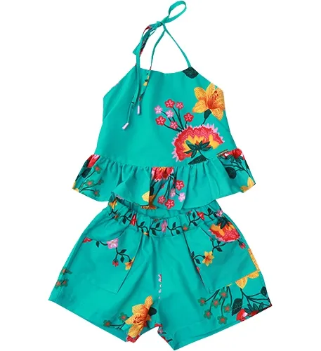 CONJUNTO BLUSA AMARRAÇÃO COSTA BARRADO ESTAMPA FLORAL PRECOCE M6CJ3454