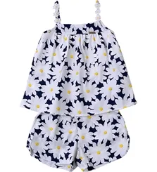CONJUNTO ALÇA BORDADA COM SHORT ESTAMPA MARGARIDAS RENDADAS PRECOCE M2CJ3445