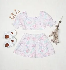 CONJUNTO BLUSA E SAIA DETALHE ELASTICO NA CINTURA MINI LADY 03343