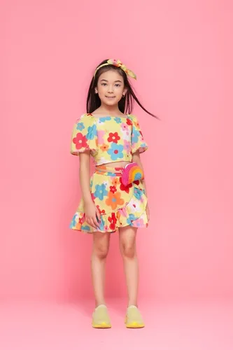 SAIA SHORT ALGODÃO FLORES COLORIDAS PITUCHINHUS 24955
