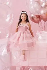 VESTIDO FESTA TRICOLINE E TULE FRUFRU PITUCHINHUS 24970
