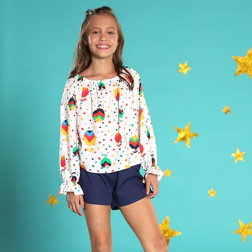 CONJUNTO CIGANINHA COM SHORT ESTAMPA TULIPAS BAILARINAS PRECOCE LCJ3924