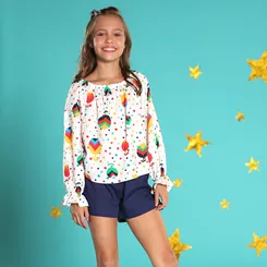 CONJUNTO CIGANINHA COM SHORT ESTAMPA TULIPAS BAILARINAS PRECOCE LCJ3924